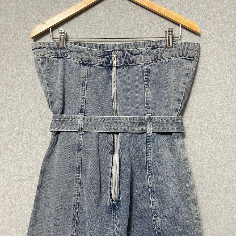 Kendall & Kylie Denim Strapless Jumpsuit Size Tie Large Belt Cropped Leg - Picture 6 of 13
